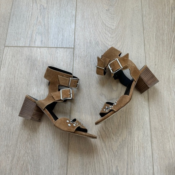 Rebecca Minkoff Sophia Suede Studded Flower Studded Block Heel Sandal - Picture 2 of 6